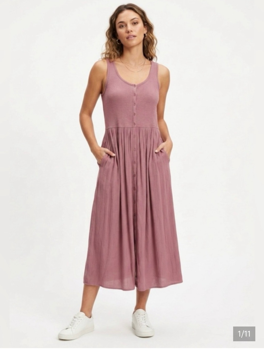 Frye Pink Maxi Dress with Ribbed Top, Gauzy like bottom, Med, Comfy